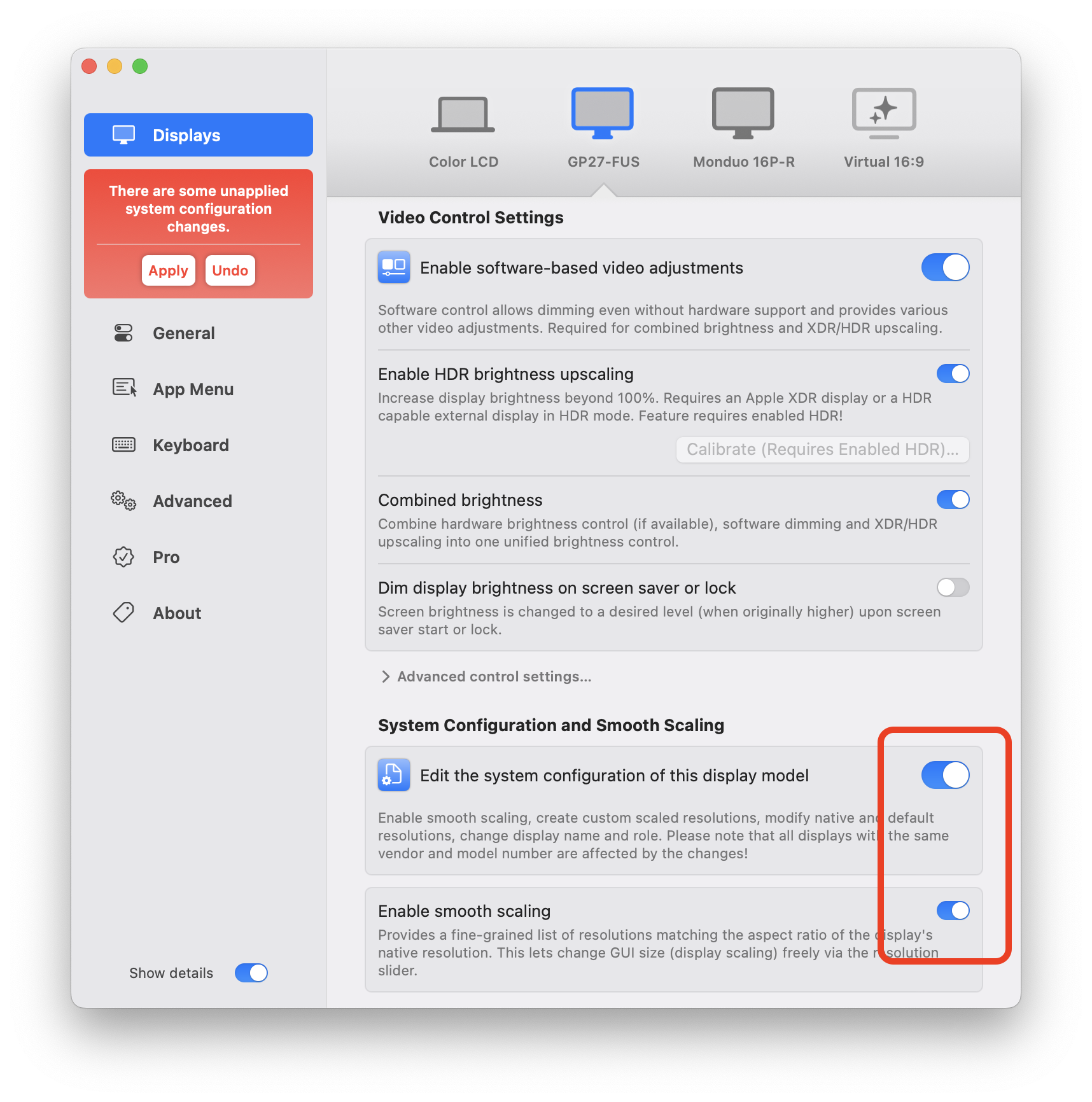 彈性縮放設定介面