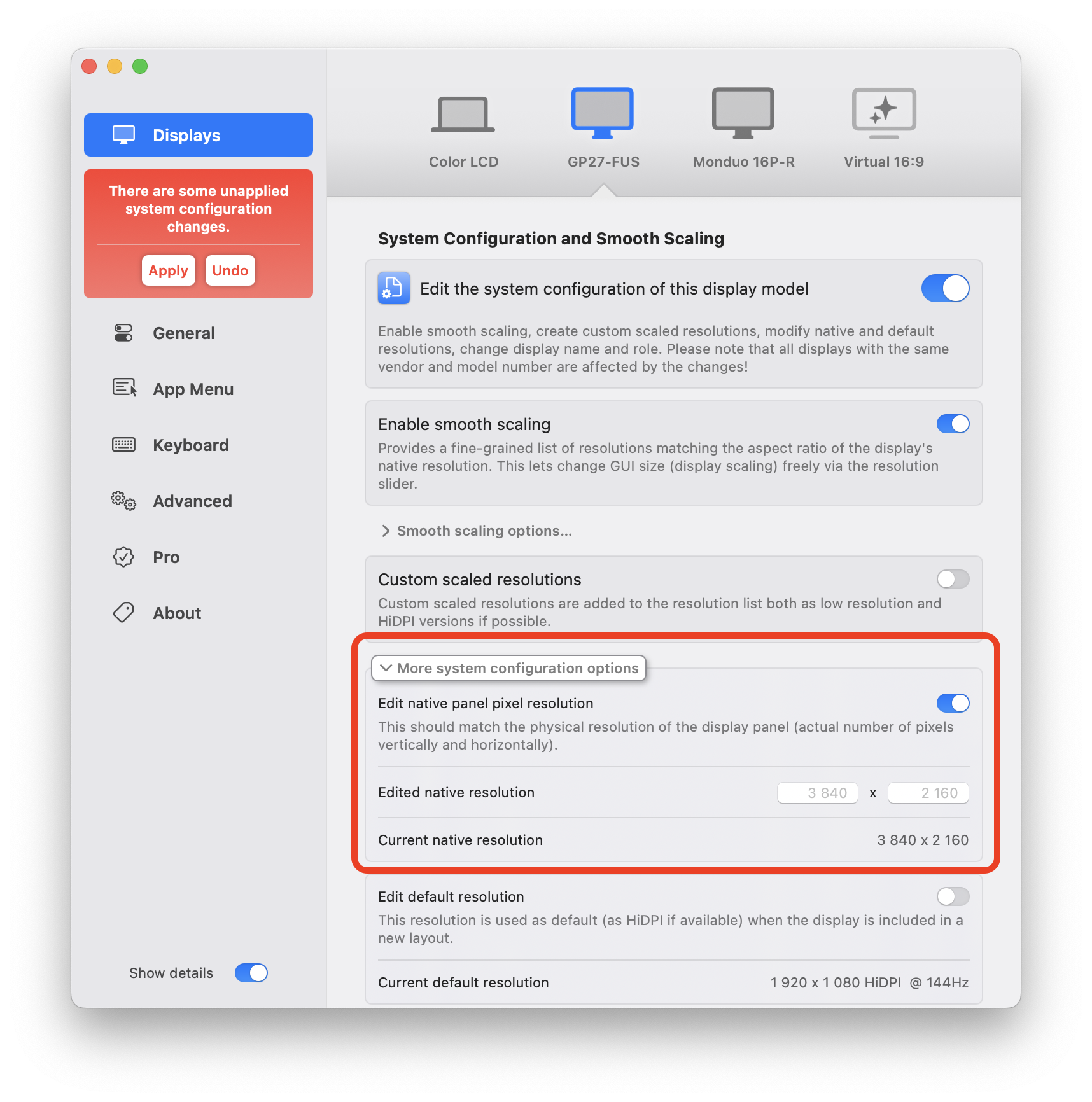 原生面板像素解像度設定