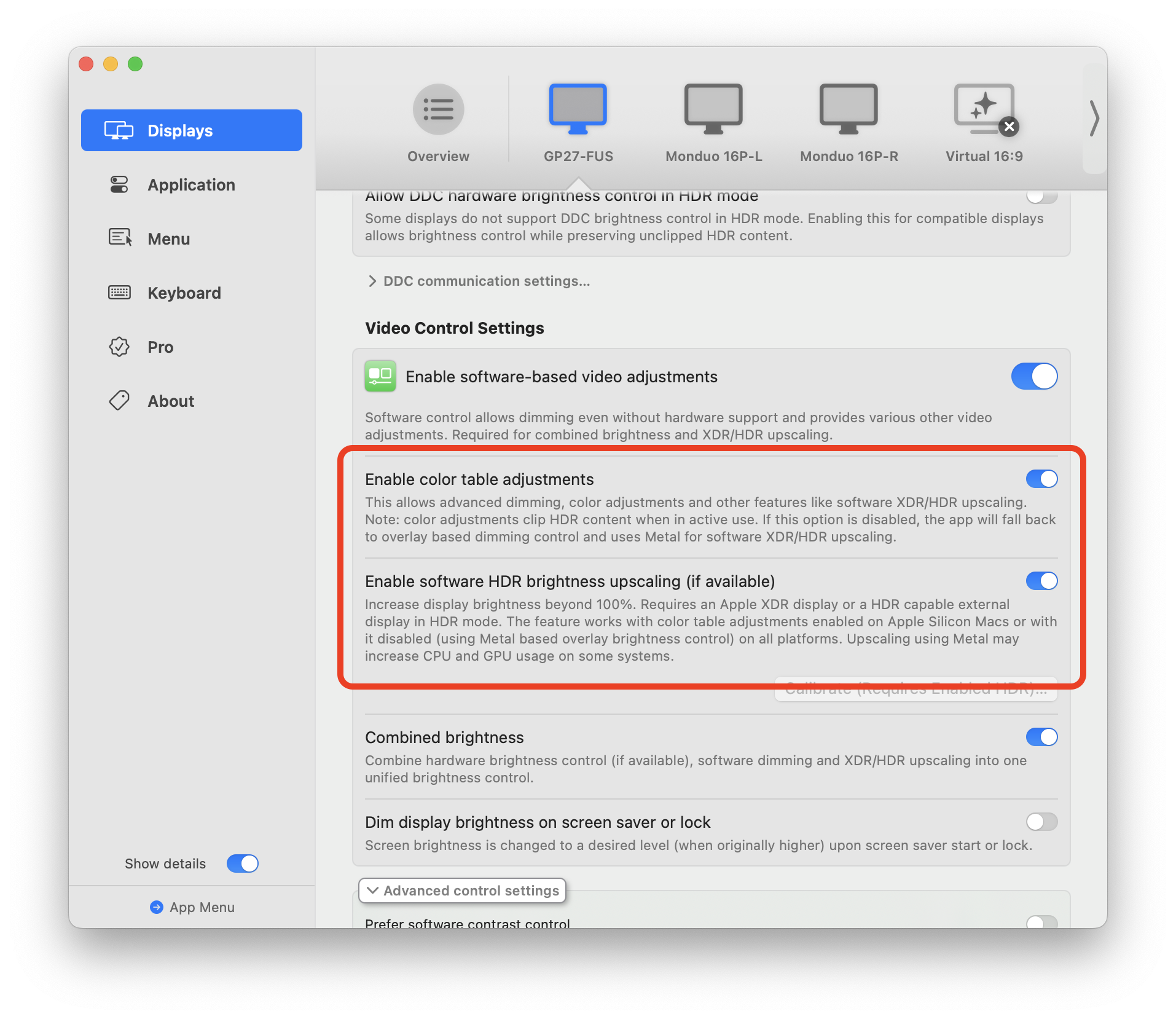 色彩表增強設定